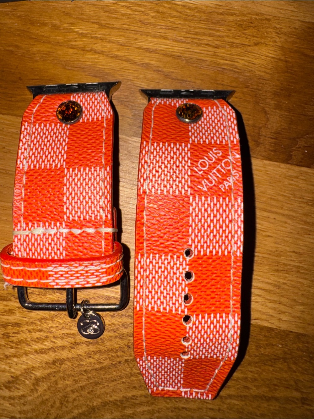 Louis Vuitton Orange Checkered Leather Apple Watch Band